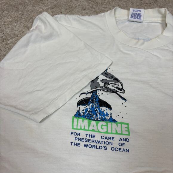 Vintage 80s Club Sportswear Imagine Dolphins Shirt Men's XL Ocean Activist - Picture 10 of 14